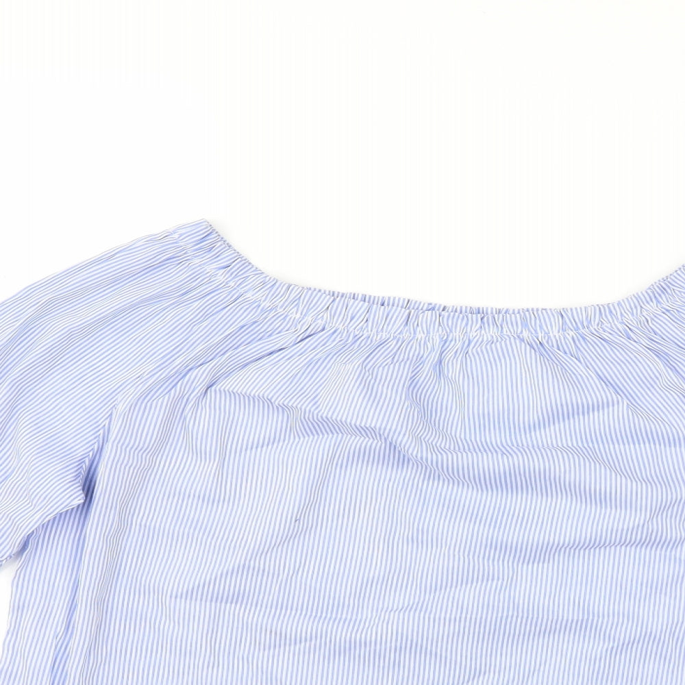 Blue Vanilla Womens Blue Striped  Basic Blouse Size S