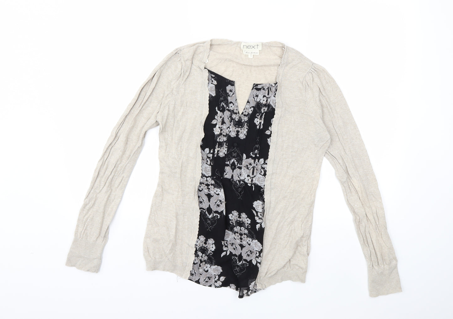 NEXT Womens Beige Floral Knit Cardigan Jumper Size 10