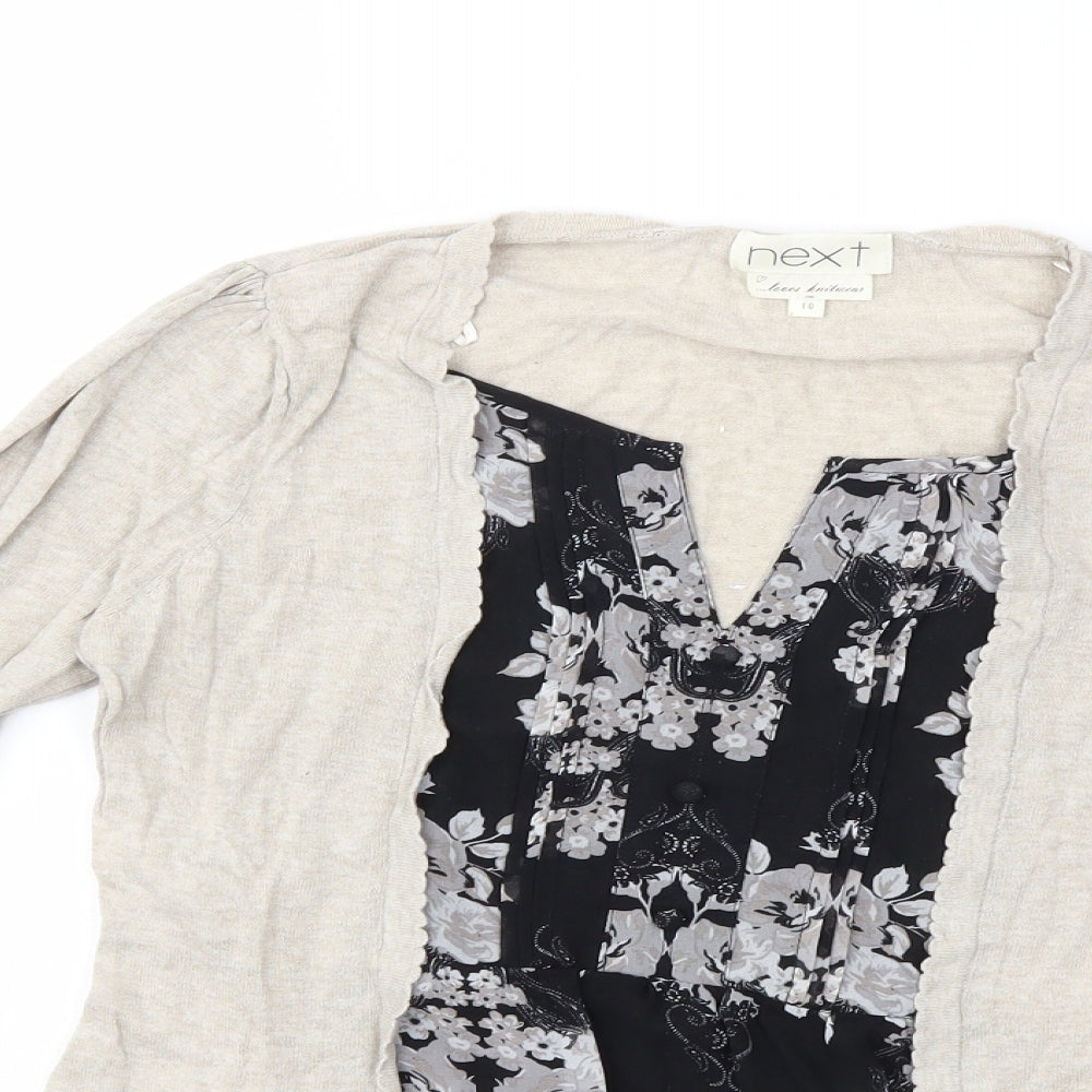 NEXT Womens Beige Floral Knit Cardigan Jumper Size 10