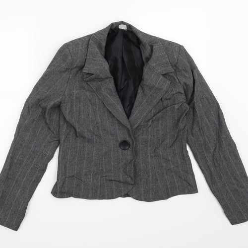 Preworn Womens Grey Striped  Jacket Blazer Size 10