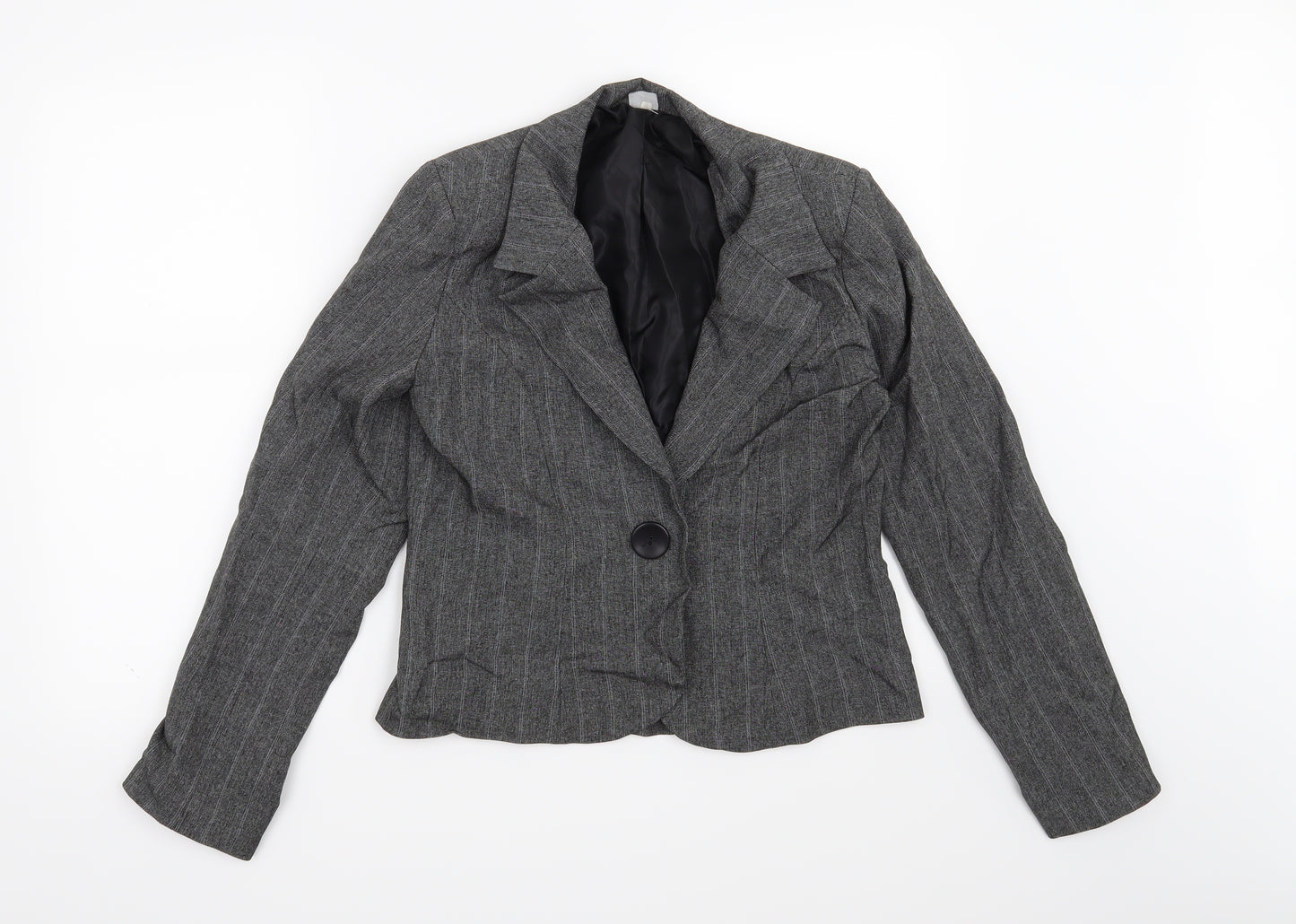 Preworn Womens Grey Striped  Jacket Blazer Size 10