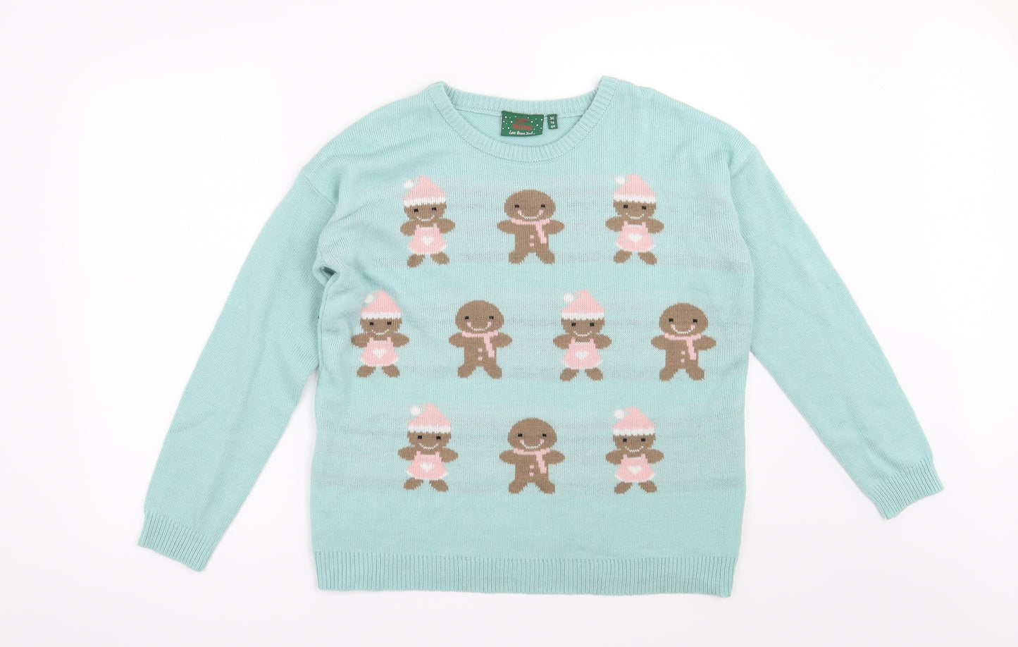 Brave Soul Womens Blue   Pullover Jumper Size 14  - Christmas Gingerbread