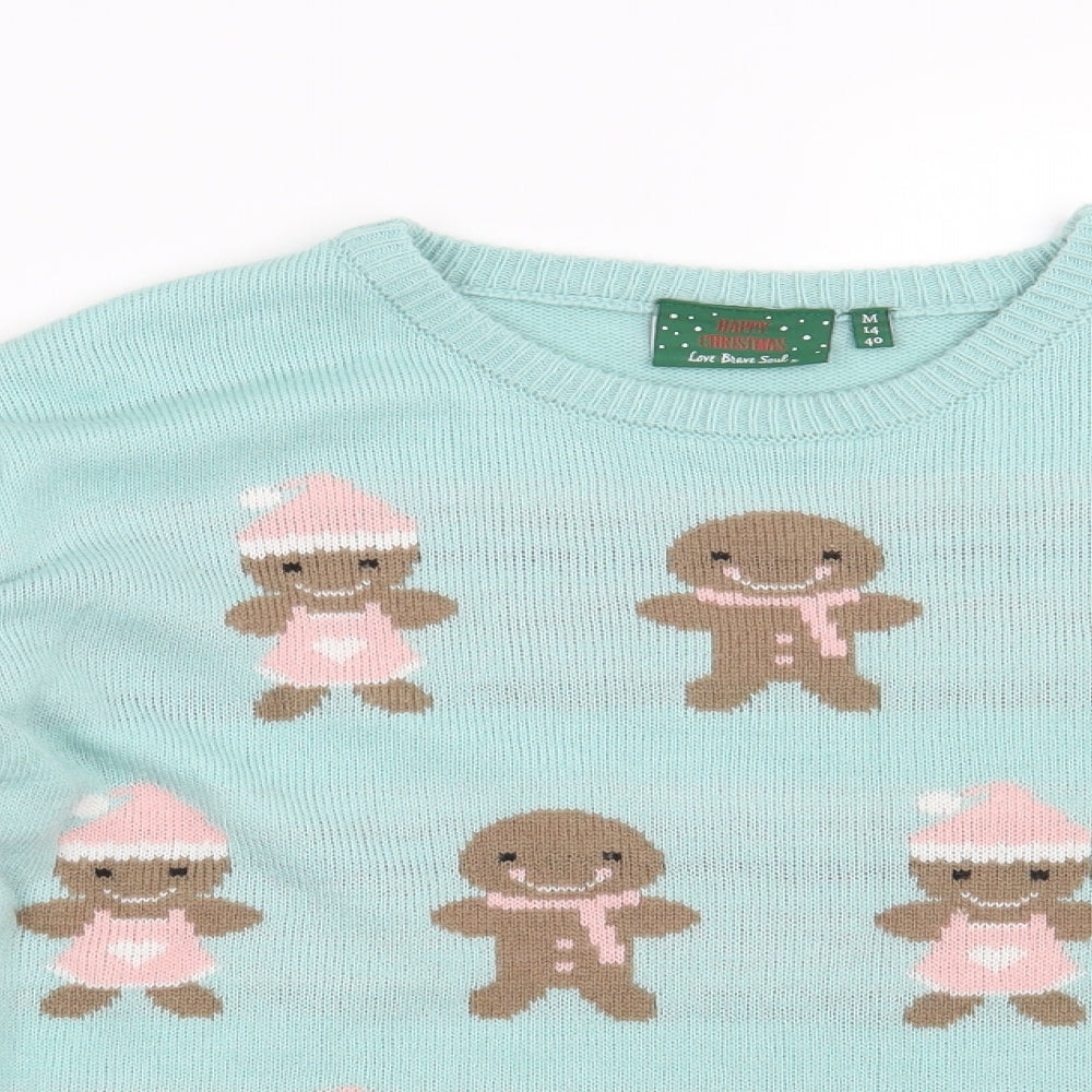 Brave Soul Womens Blue   Pullover Jumper Size 14  - Christmas Gingerbread