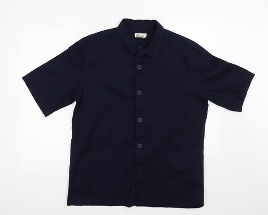 Front view of Another Influence men’s blue button-up, size L