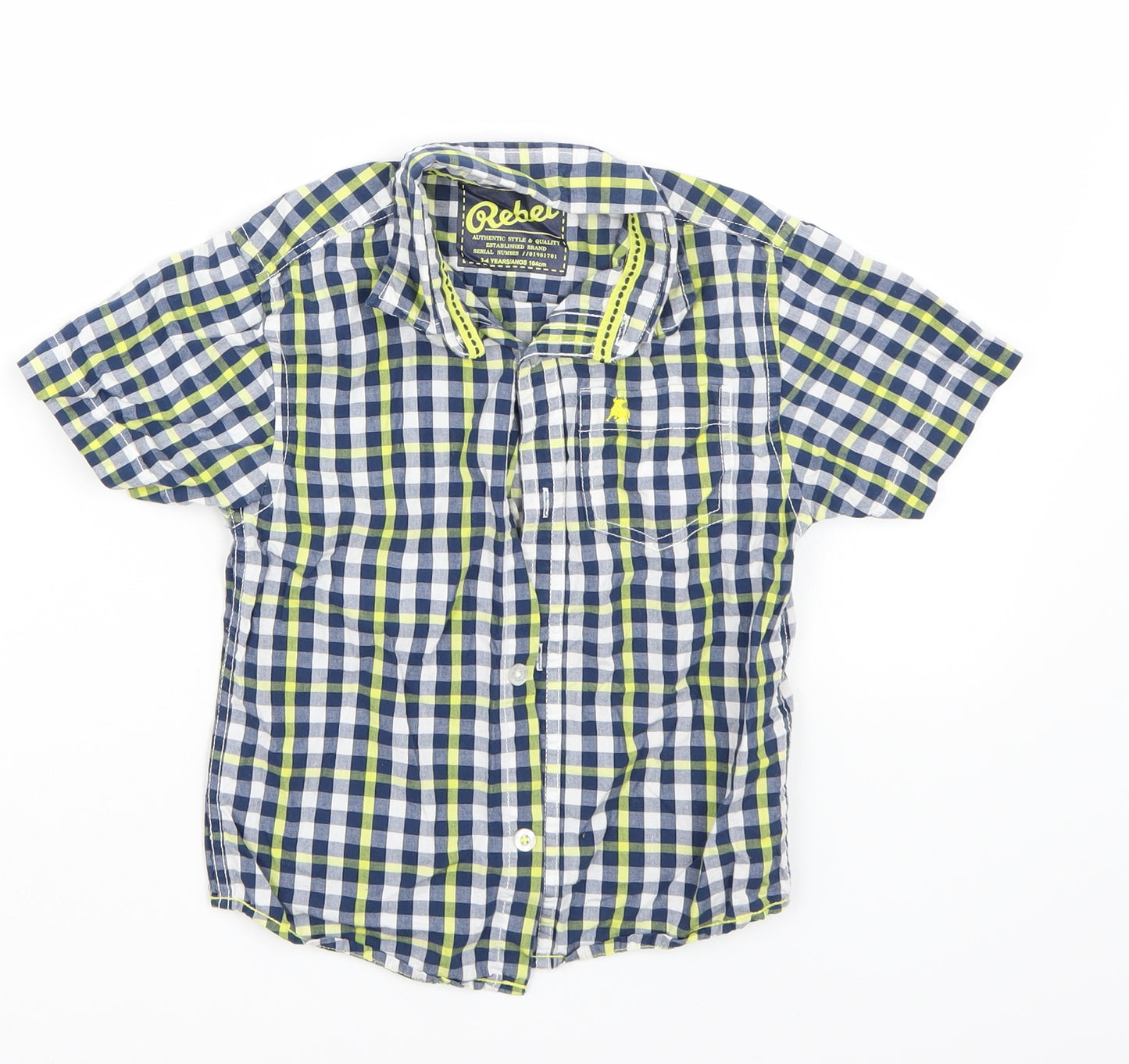 Rebel Boys Blue Check  Basic Button-Up Size 3-4 Years