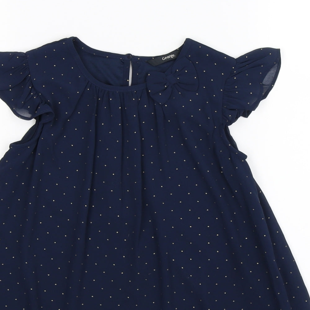 George Girls Blue Spotted Satin Fit & Flare  Size 3-4 Years