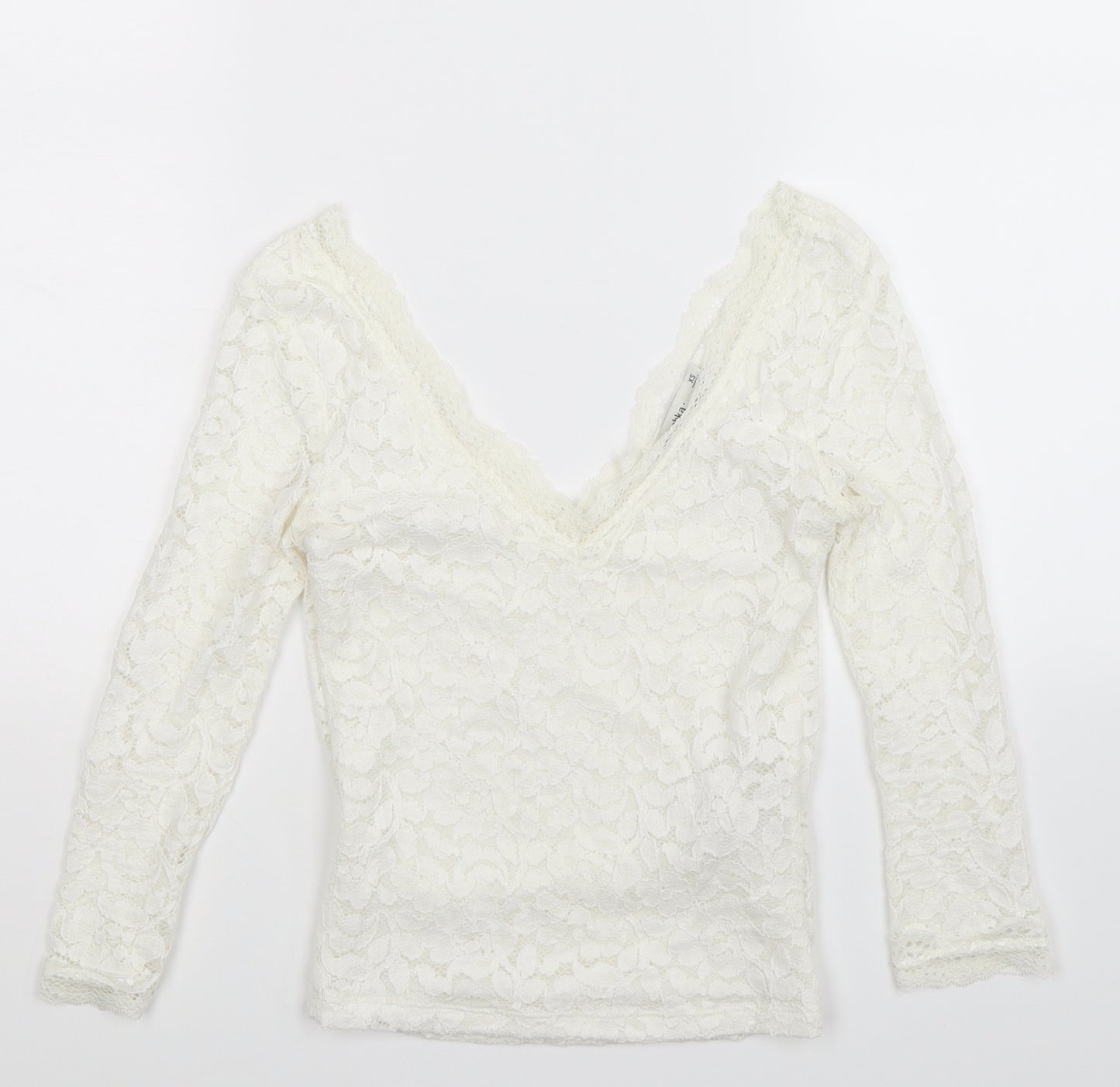 Bershka Womens White Floral  Basic Blouse Size XS