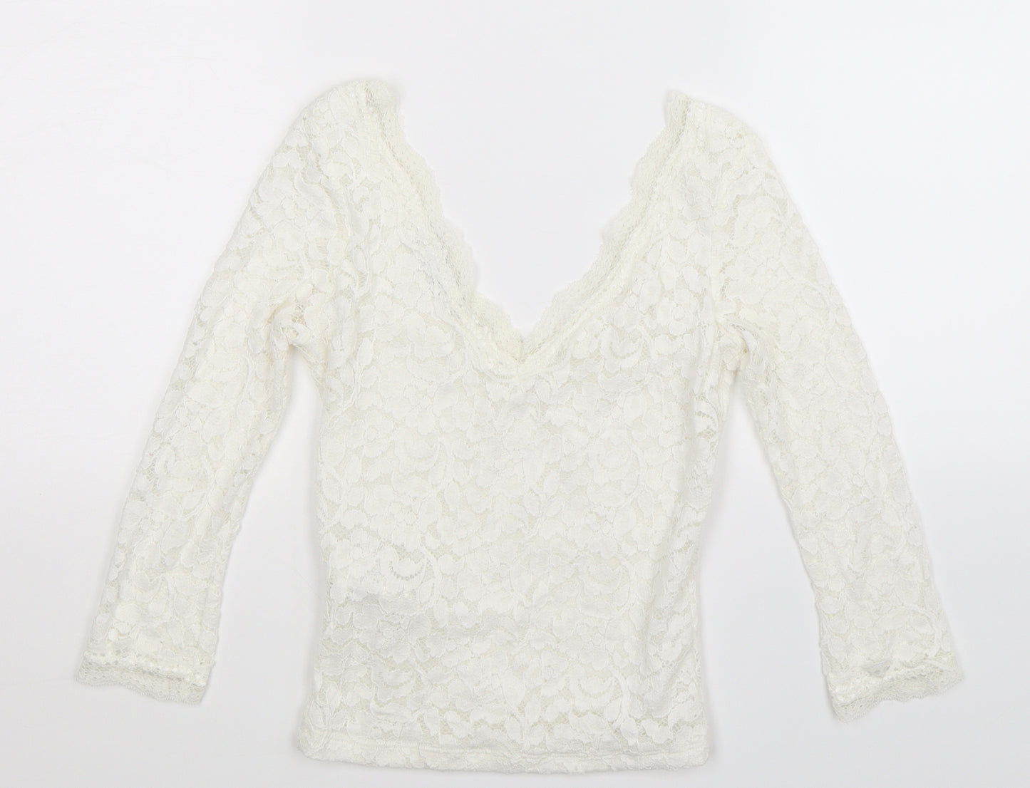 Bershka Womens White Floral  Basic Blouse Size XS