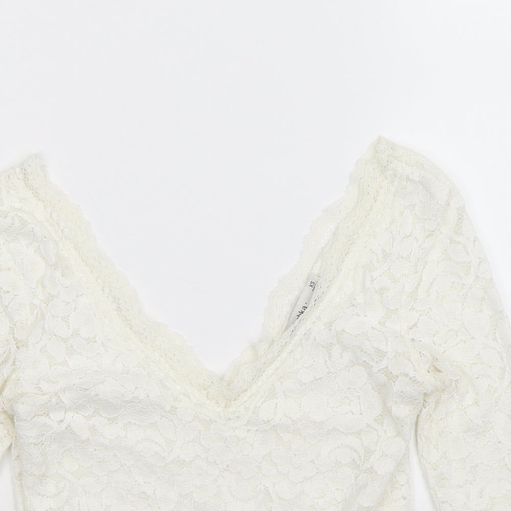 Bershka Womens White Floral  Basic Blouse Size XS