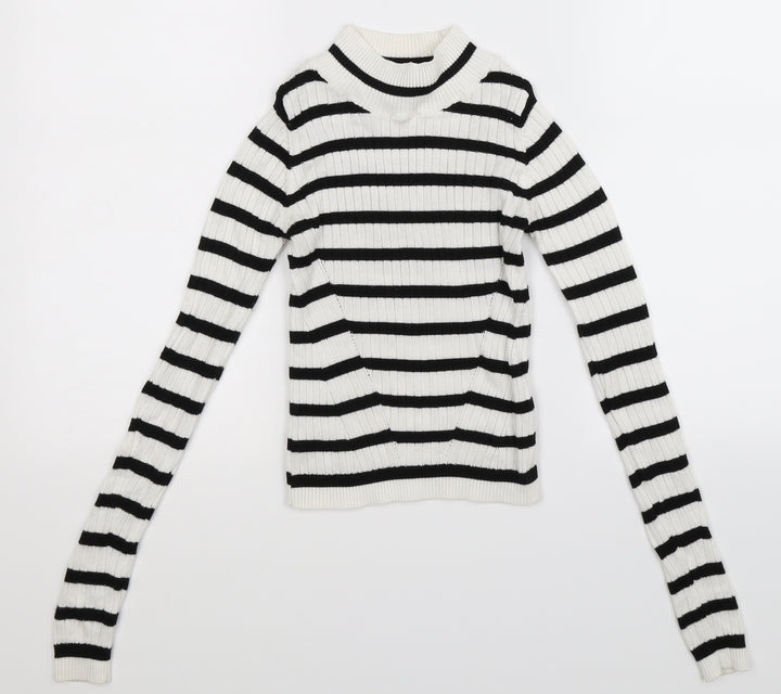 Topshop Womens White Striped Knit Pullover Jumper Size 4