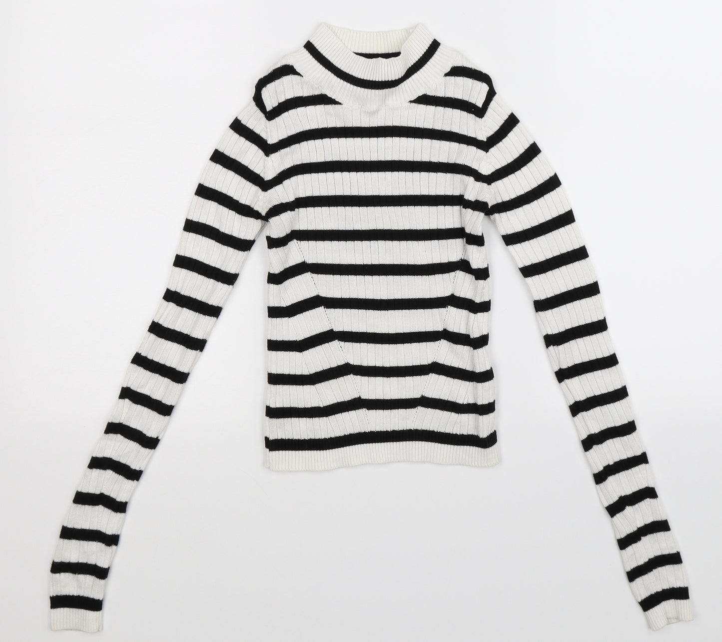 Topshop Womens White Striped Knit Pullover Jumper Size 4