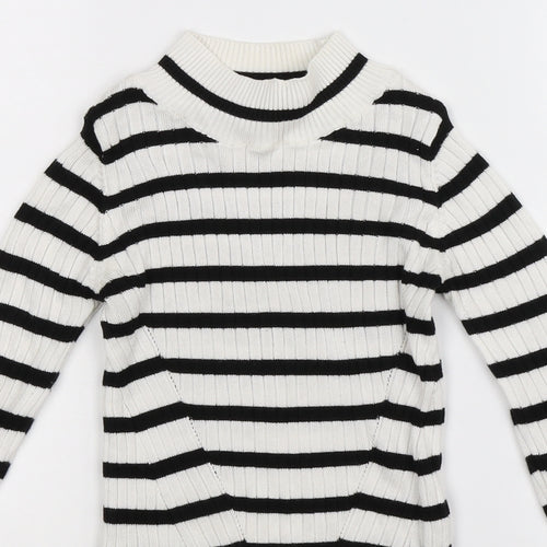 Topshop Womens White Striped Knit Pullover Jumper Size 4