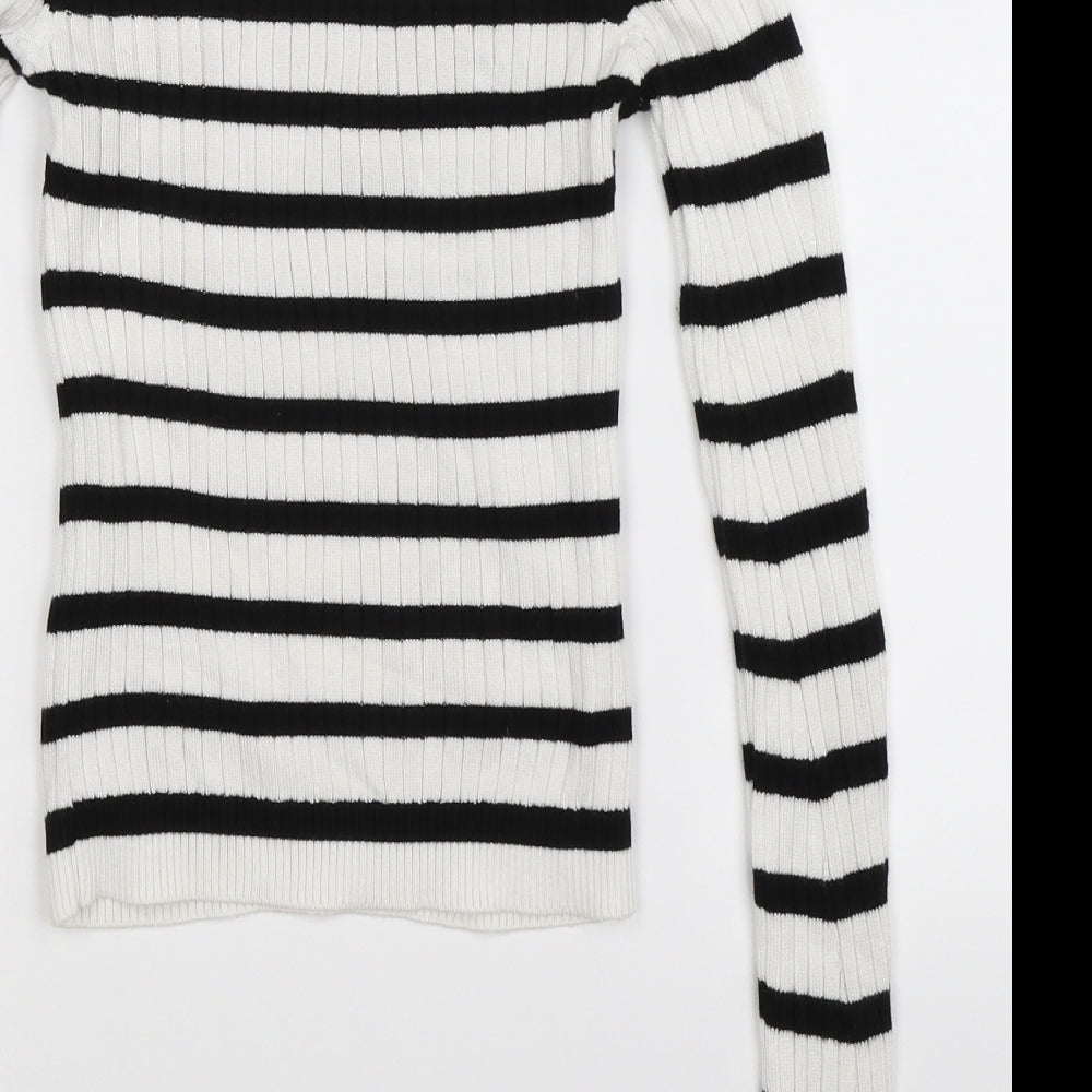 Topshop Womens White Striped Knit Pullover Jumper Size 4