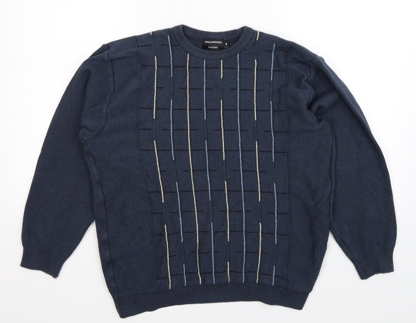 Greenwoods Mens Blue Striped Knit Pullover Jumper Size M