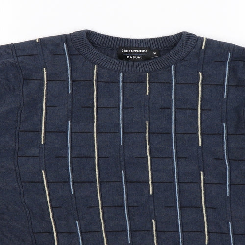 Greenwoods Mens Blue Striped Knit Pullover Jumper Size M