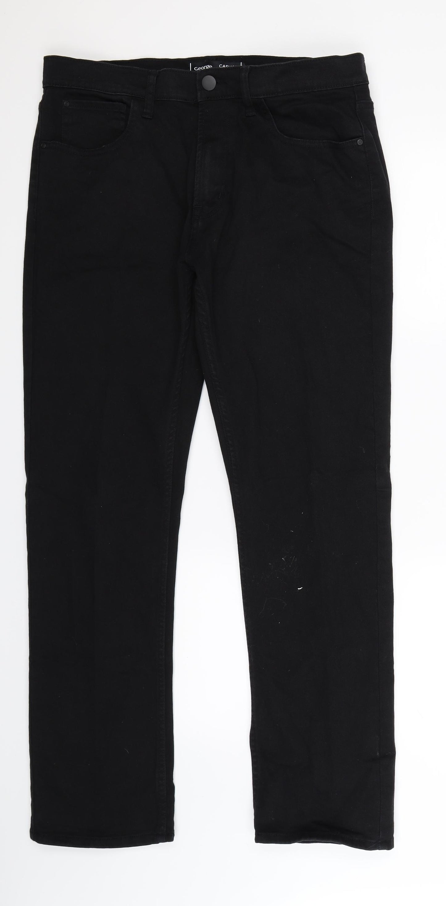 George Mens Black  Denim Straight Jeans Size 34 L31 in