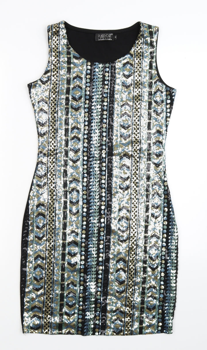 Pussycat London Womens Multicoloured Geometric Bodycon Size 8