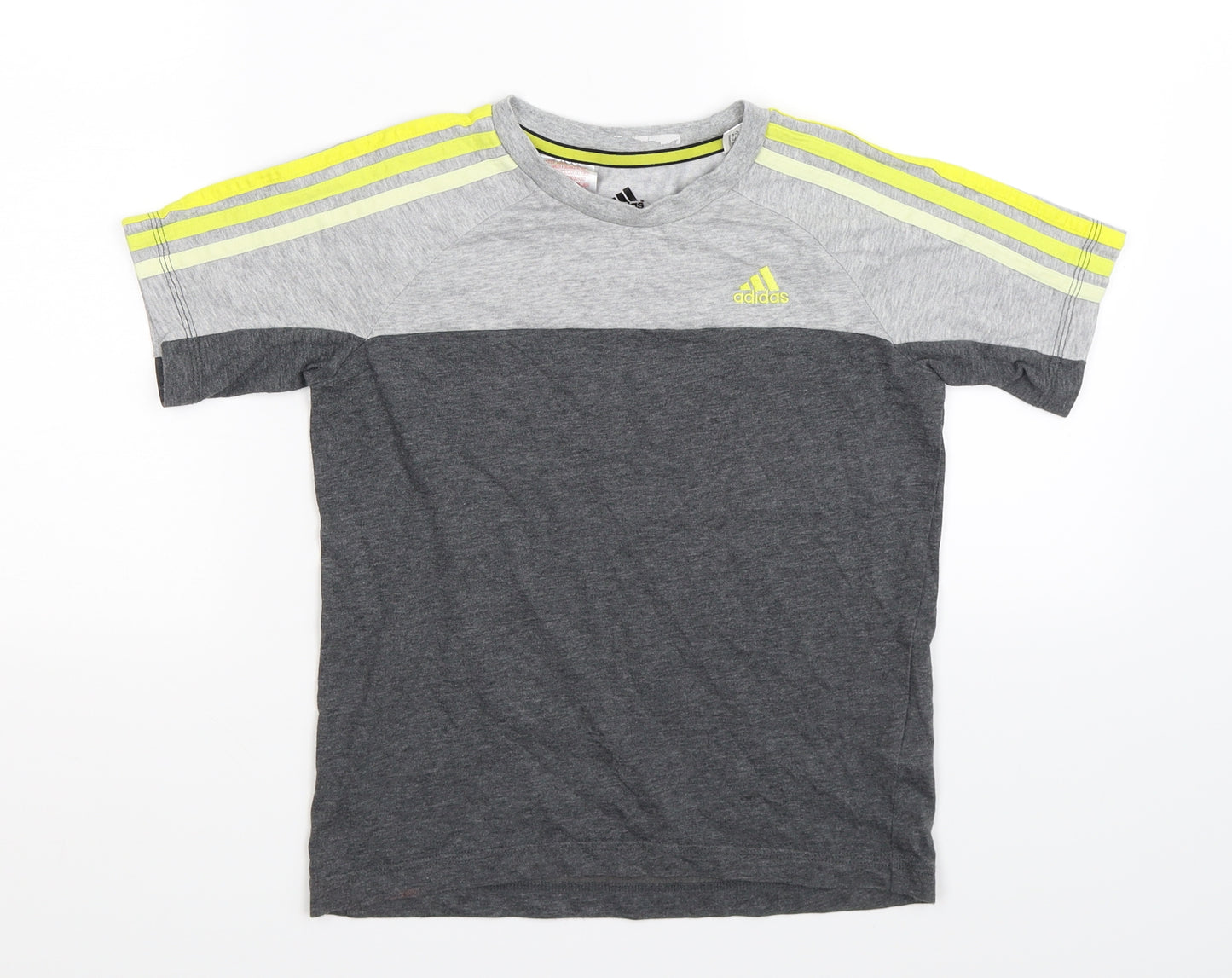 adidas Boys Grey Striped  Basic T-Shirt Size 9-10 Years