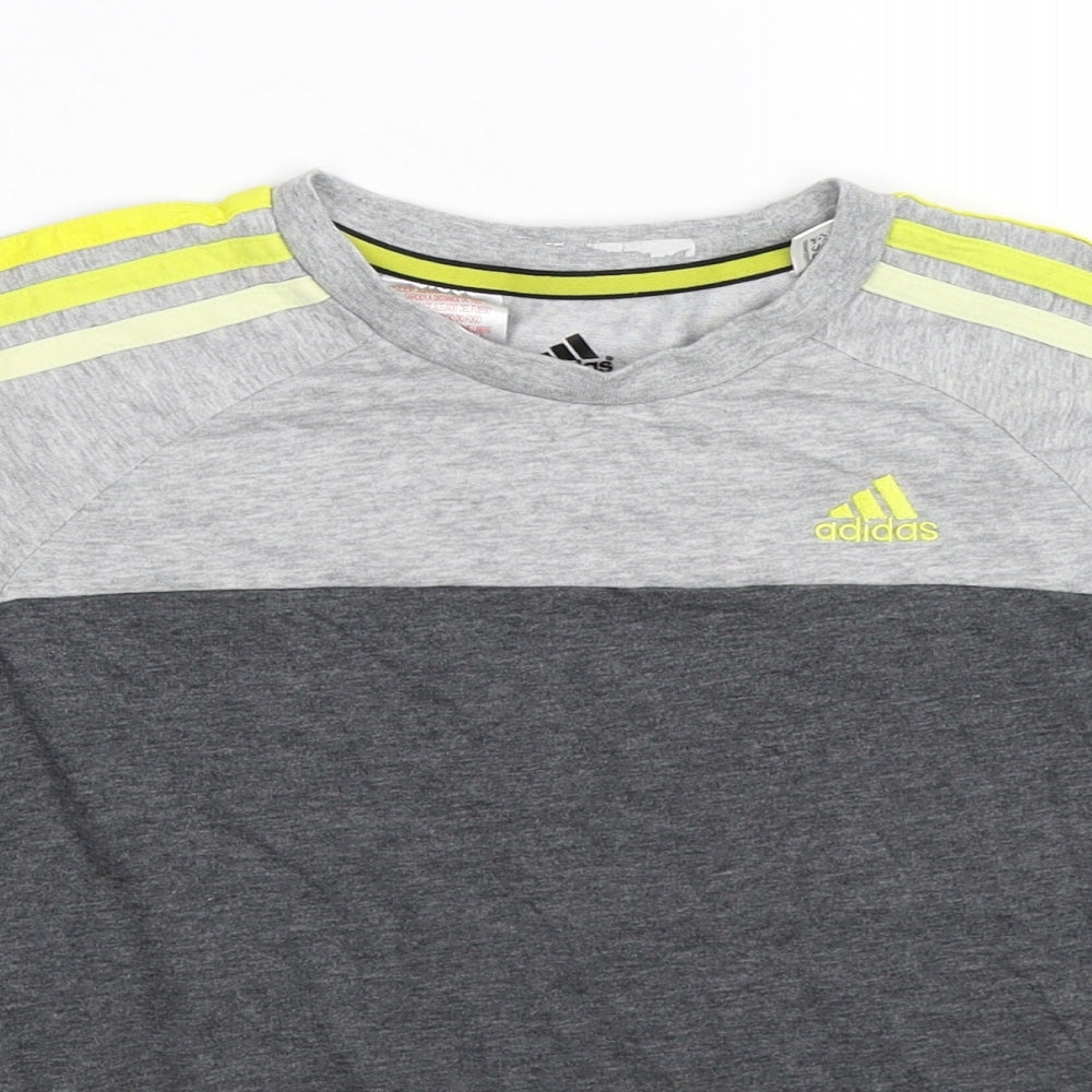 adidas Boys Grey Striped  Basic T-Shirt Size 9-10 Years