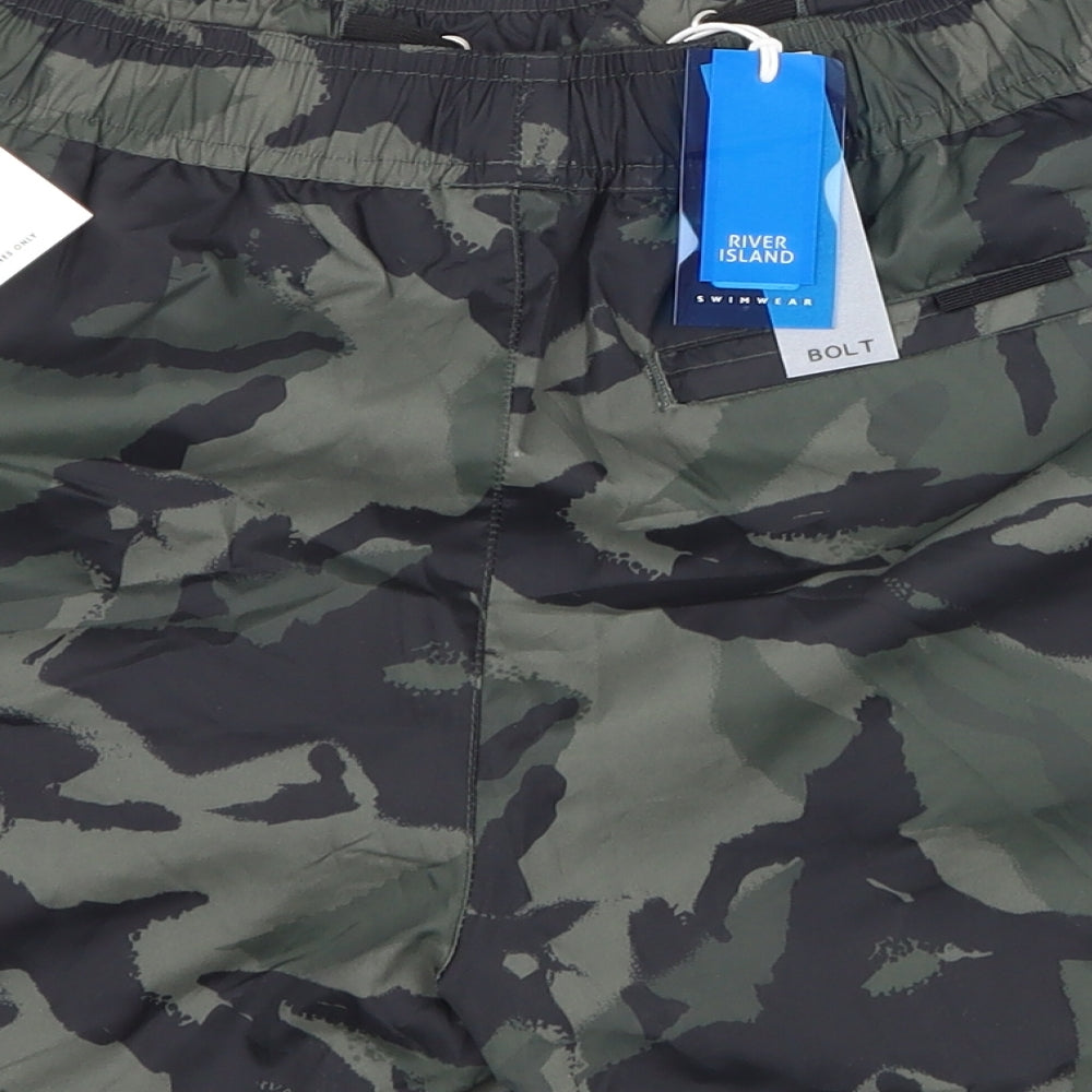 River Island Mens Green Camouflage  Sweat Shorts Size S