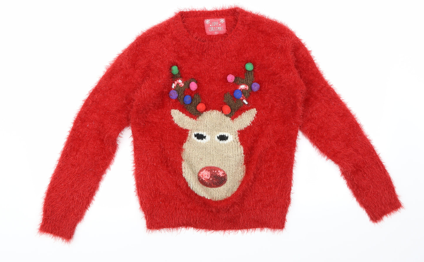 F&F Girls Red   Pullover Jumper Size 9-10 Years
