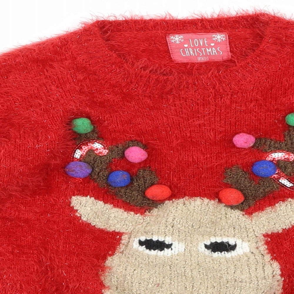 F&F Girls Red   Pullover Jumper Size 9-10 Years