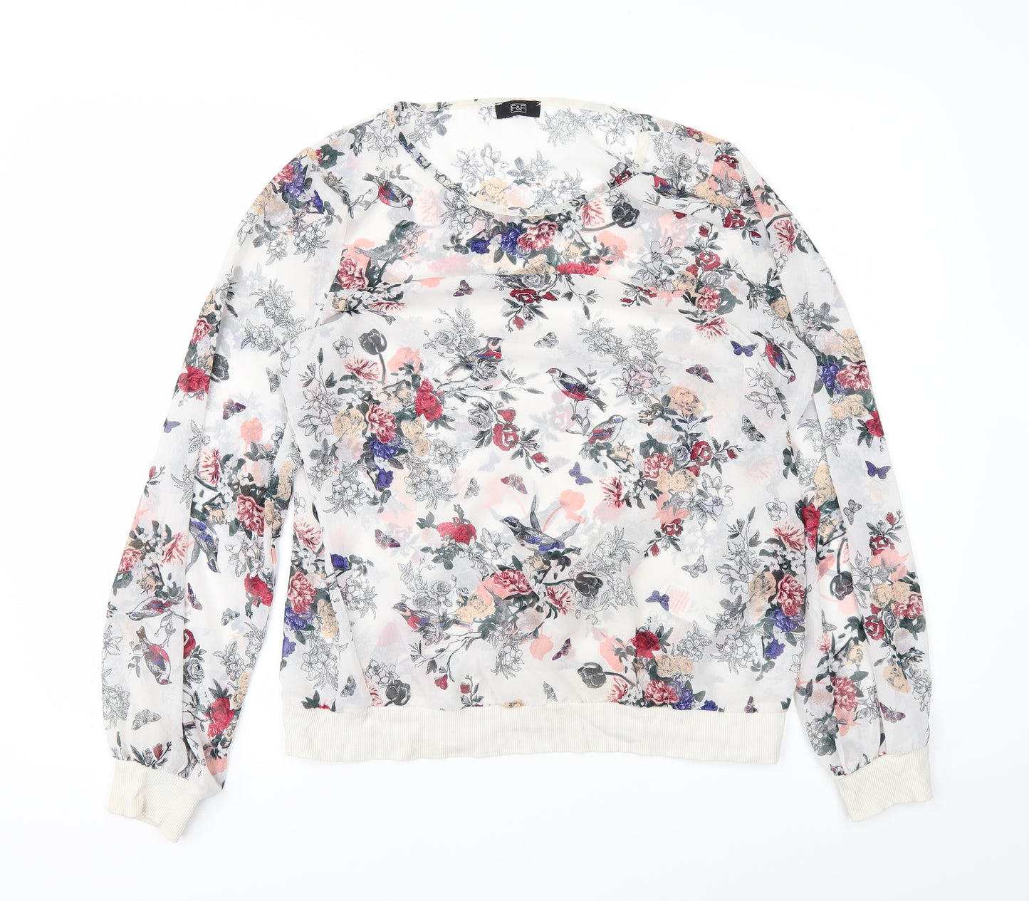 F&F Womens White Floral  Basic T-Shirt Size 14