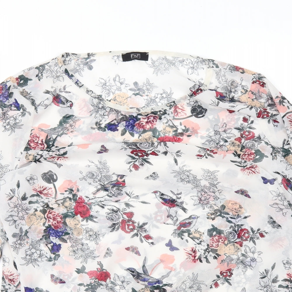 F&F Womens White Floral  Basic T-Shirt Size 14