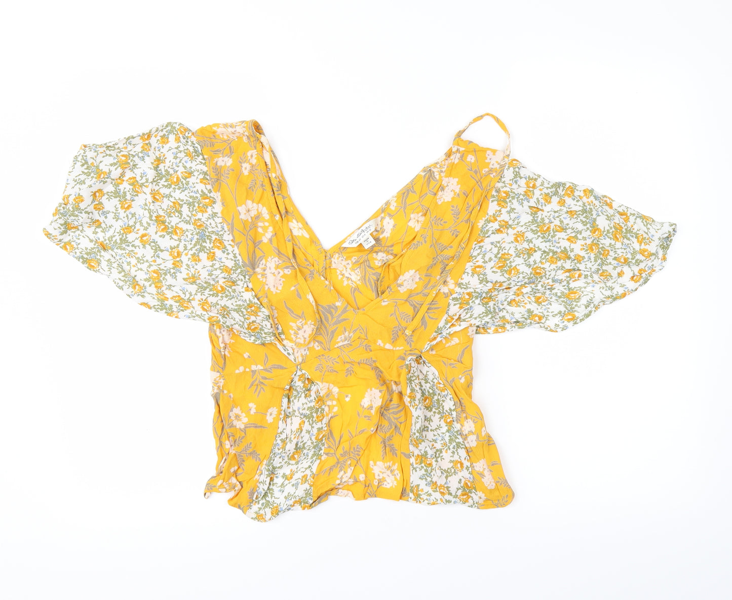 Miss Selfridge Womens Yellow Floral  Basic T-Shirt Size 12