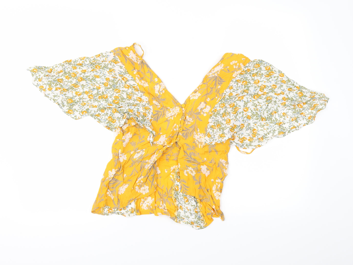 Miss Selfridge Womens Yellow Floral  Basic T-Shirt Size 12