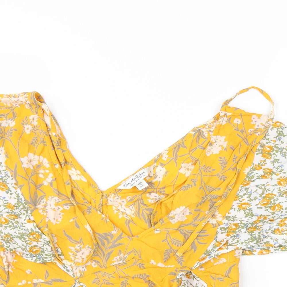 Miss Selfridge Womens Yellow Floral  Basic T-Shirt Size 12
