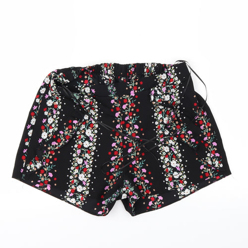 Preworn Womens Black Floral  Paperbag Shorts Size 8