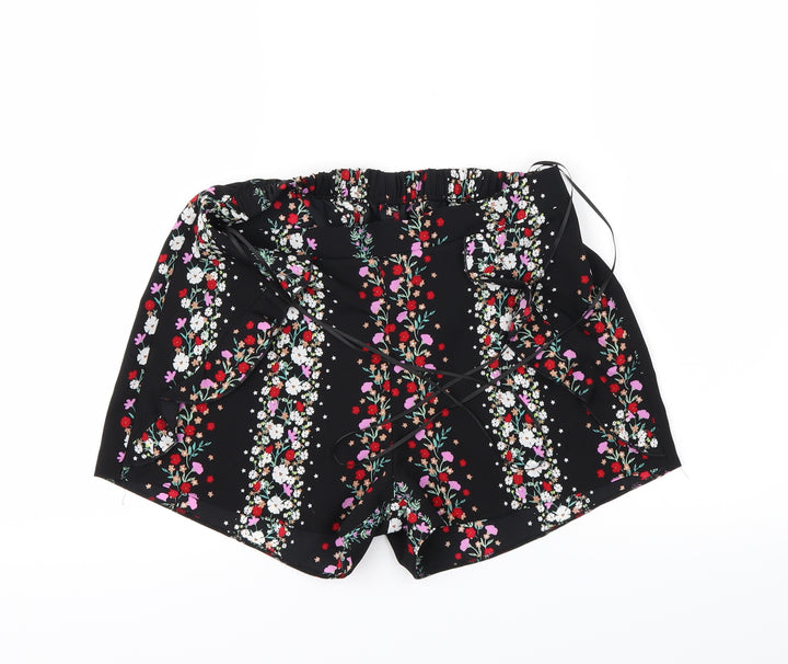 Preworn Womens Black Floral Paperbag Shorts Size 8