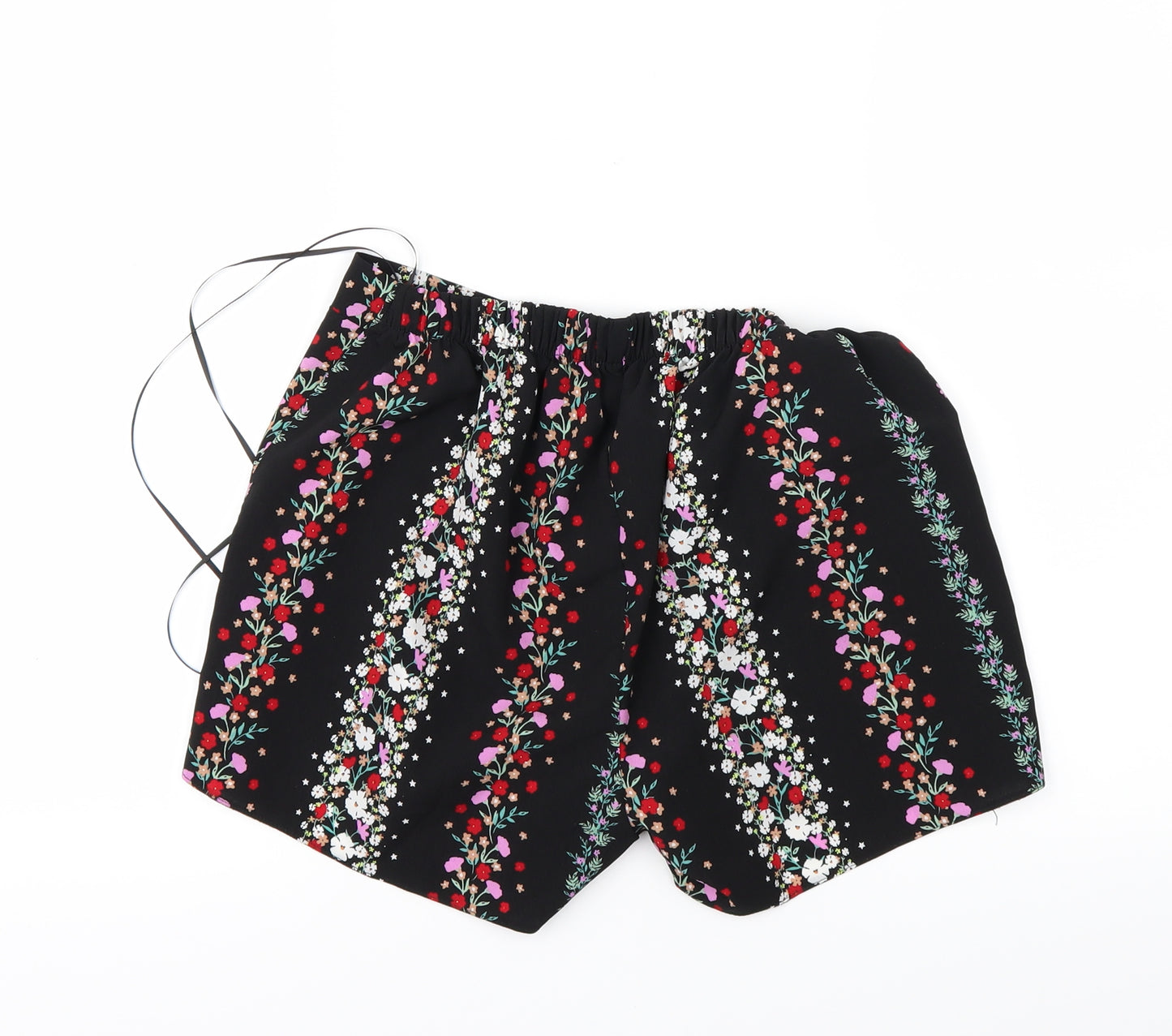 Preworn Womens Black Floral  Paperbag Shorts Size 8
