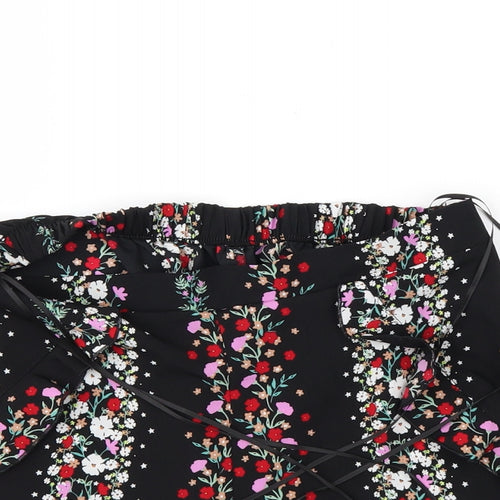 Preworn Womens Black Floral  Paperbag Shorts Size 8