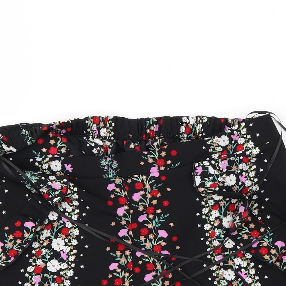 Preworn Womens Black Floral  Paperbag Shorts Size 8