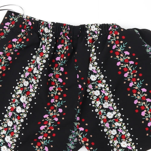 Preworn Womens Black Floral  Paperbag Shorts Size 8