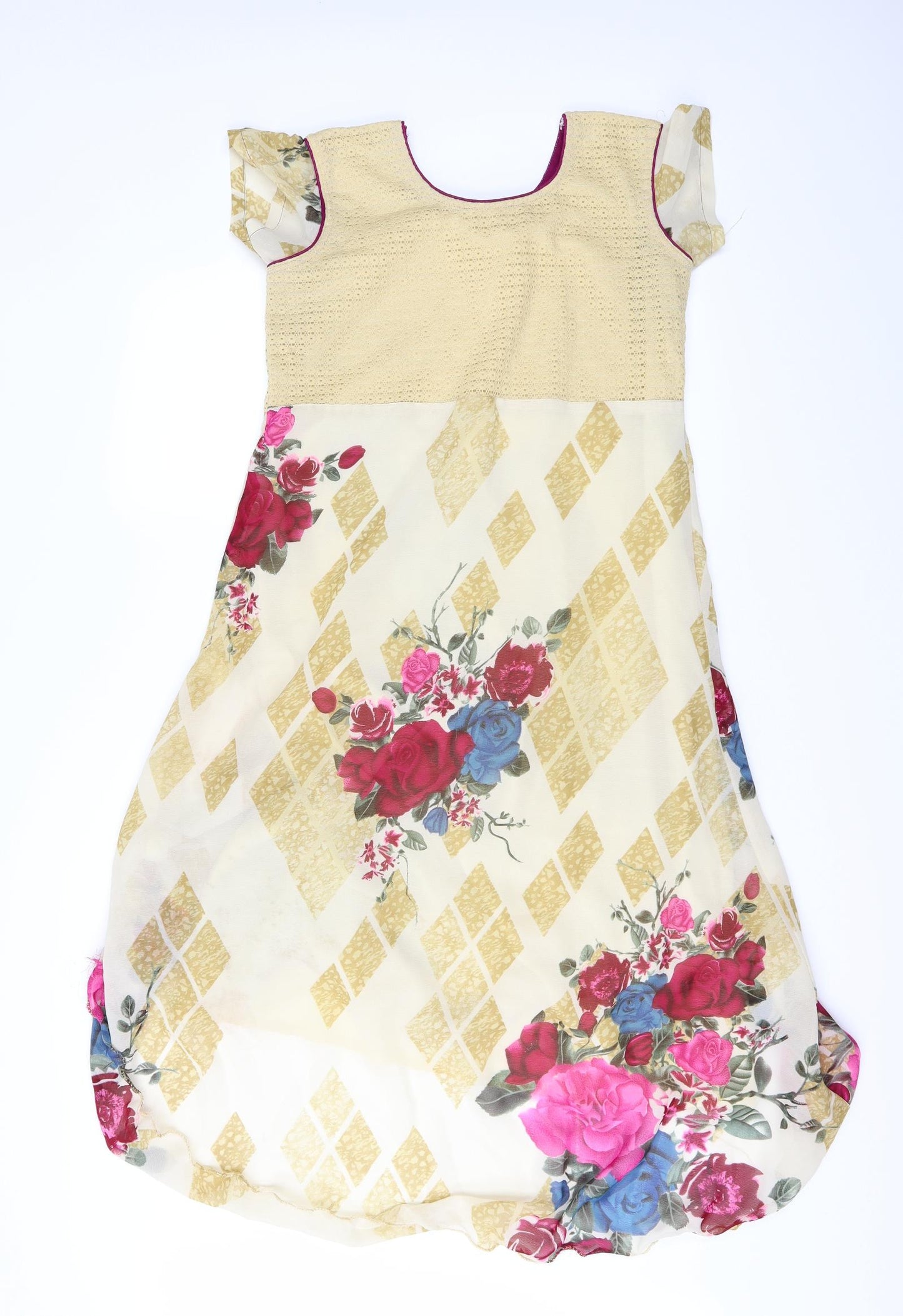 Preworn Womens Beige Floral  A-Line  Size L