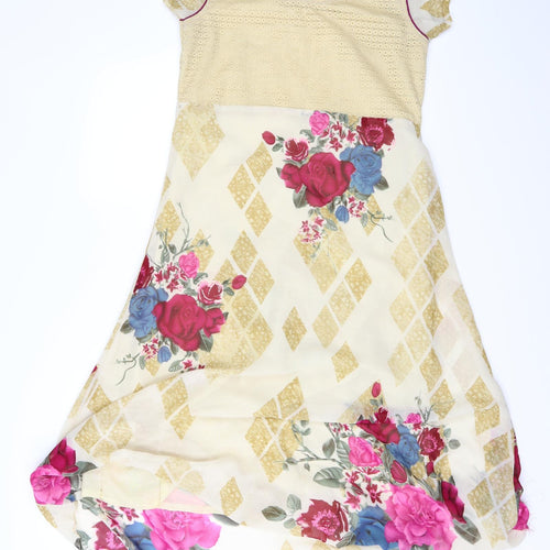 Preworn Womens Beige Floral  A-Line  Size L