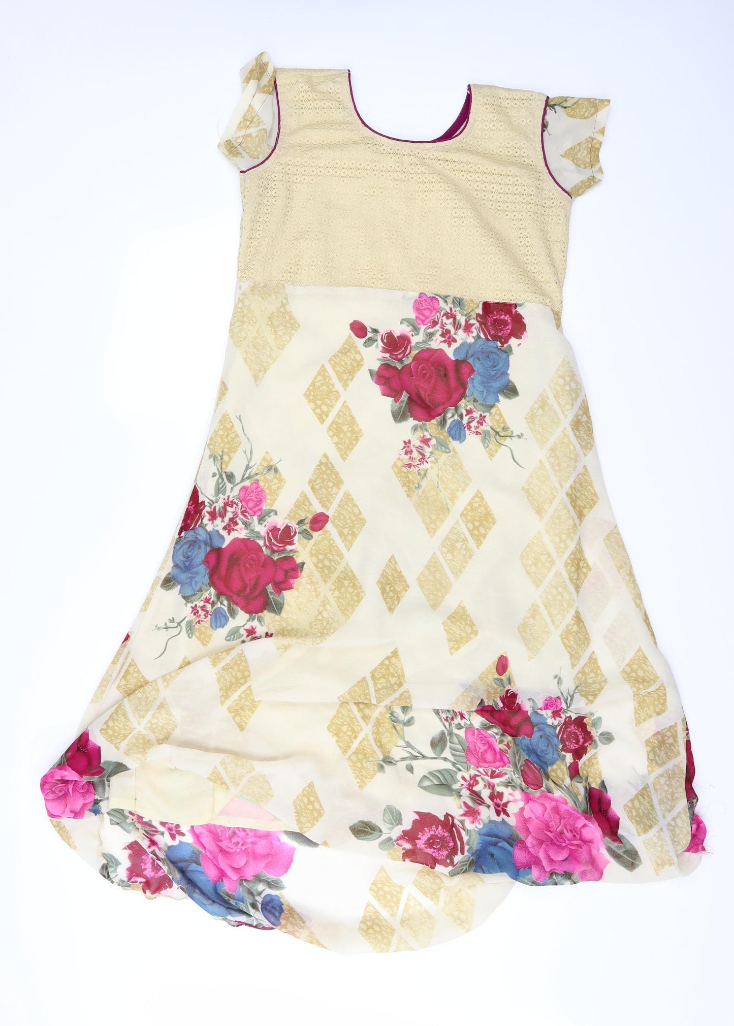 Preworn Womens Beige Floral  A-Line  Size L