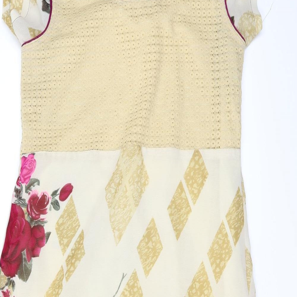 Preworn Womens Beige Floral  A-Line  Size L