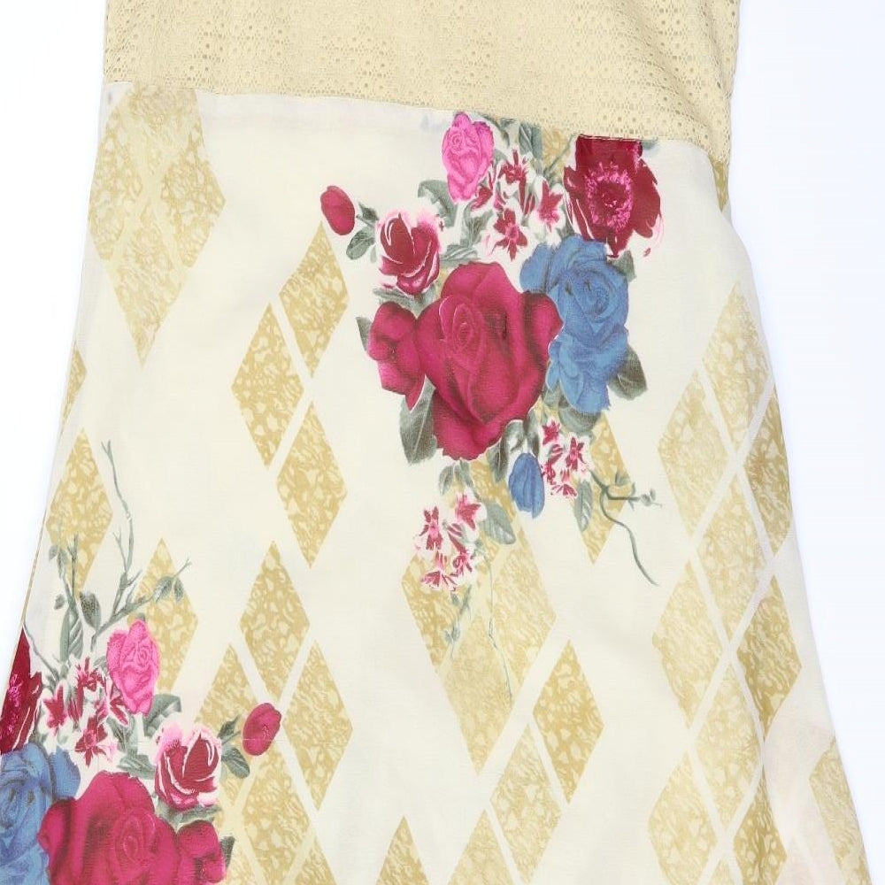 Preworn Womens Beige Floral  A-Line  Size L