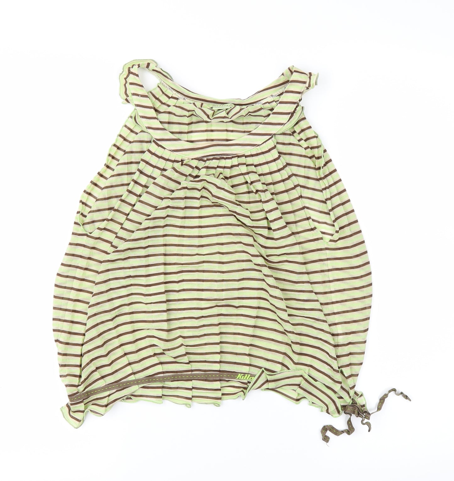 Killah Womens Green Striped  Basic T-Shirt Size S