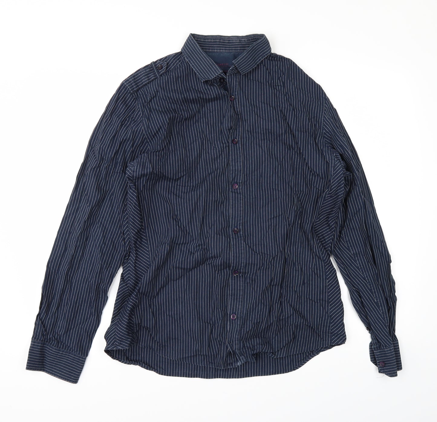 nextt Mens Blue Striped   Dress Shirt Size M