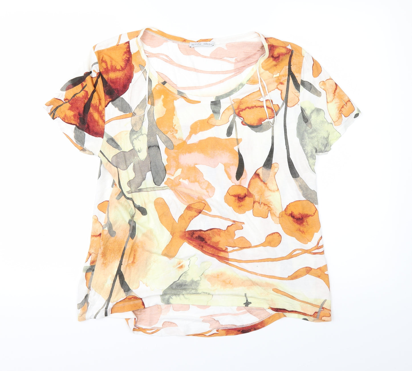 Zara Womens White Floral  Basic T-Shirt Size L