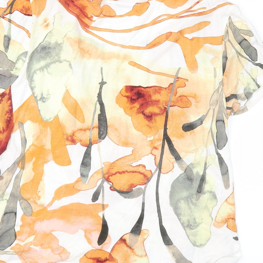 Zara Womens White Floral  Basic T-Shirt Size L