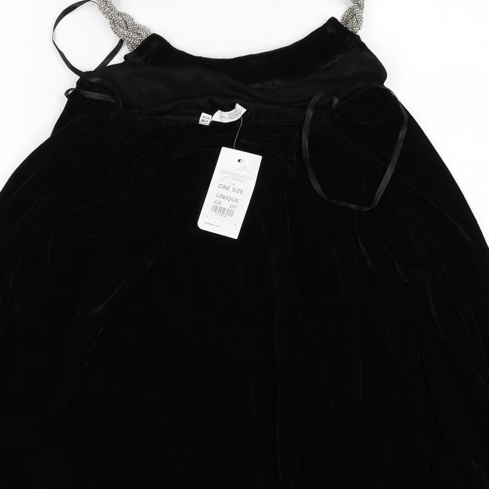 New Look Womens Black  Velour Tunic T-Shirt One Size  - puff ball