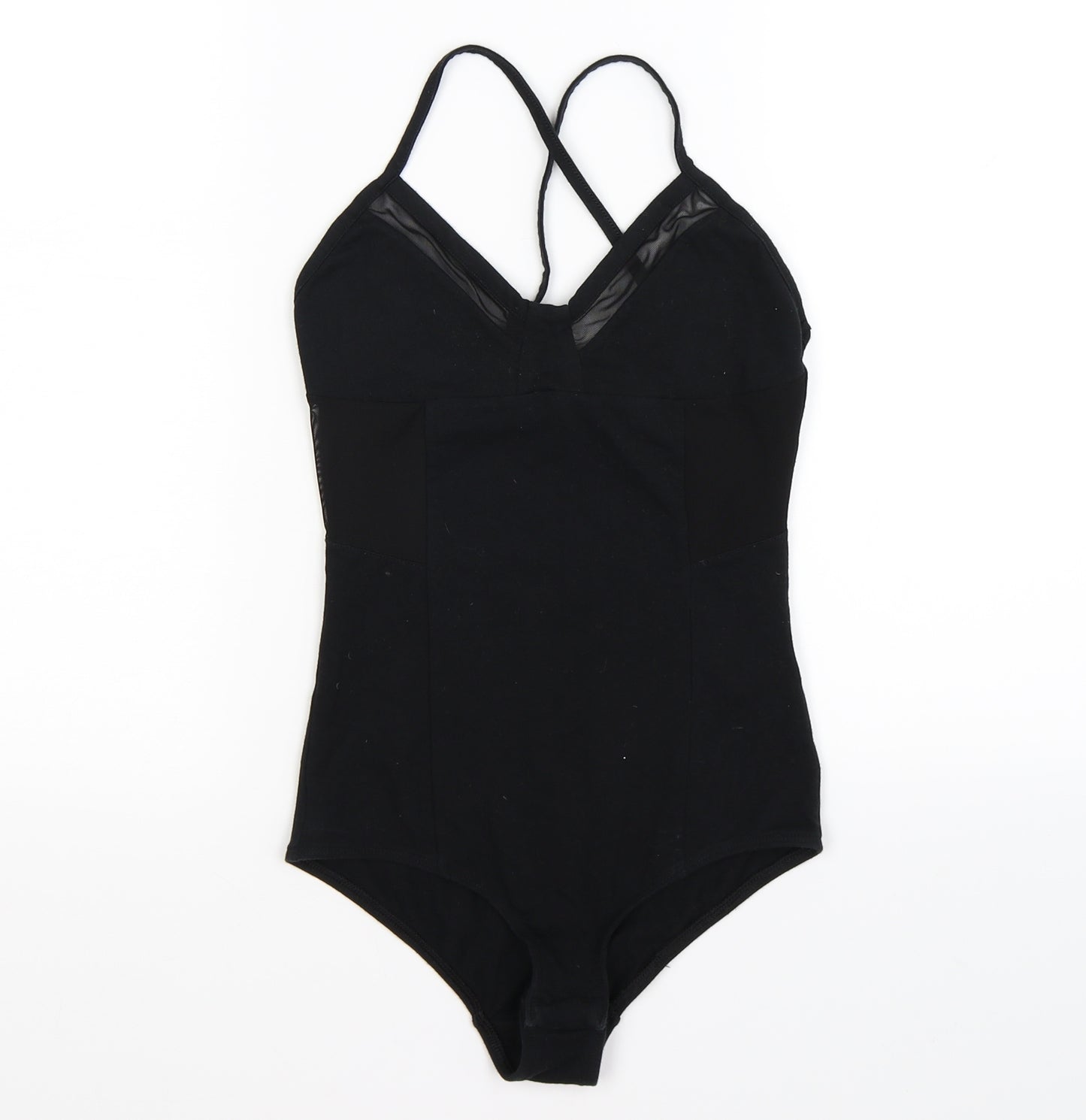 Topshop Womens Black   Bodysuit One-Piece Size 6  - mesh bust detail