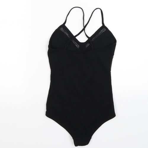 Topshop Womens Black   Bodysuit One-Piece Size 6  - mesh bust detail