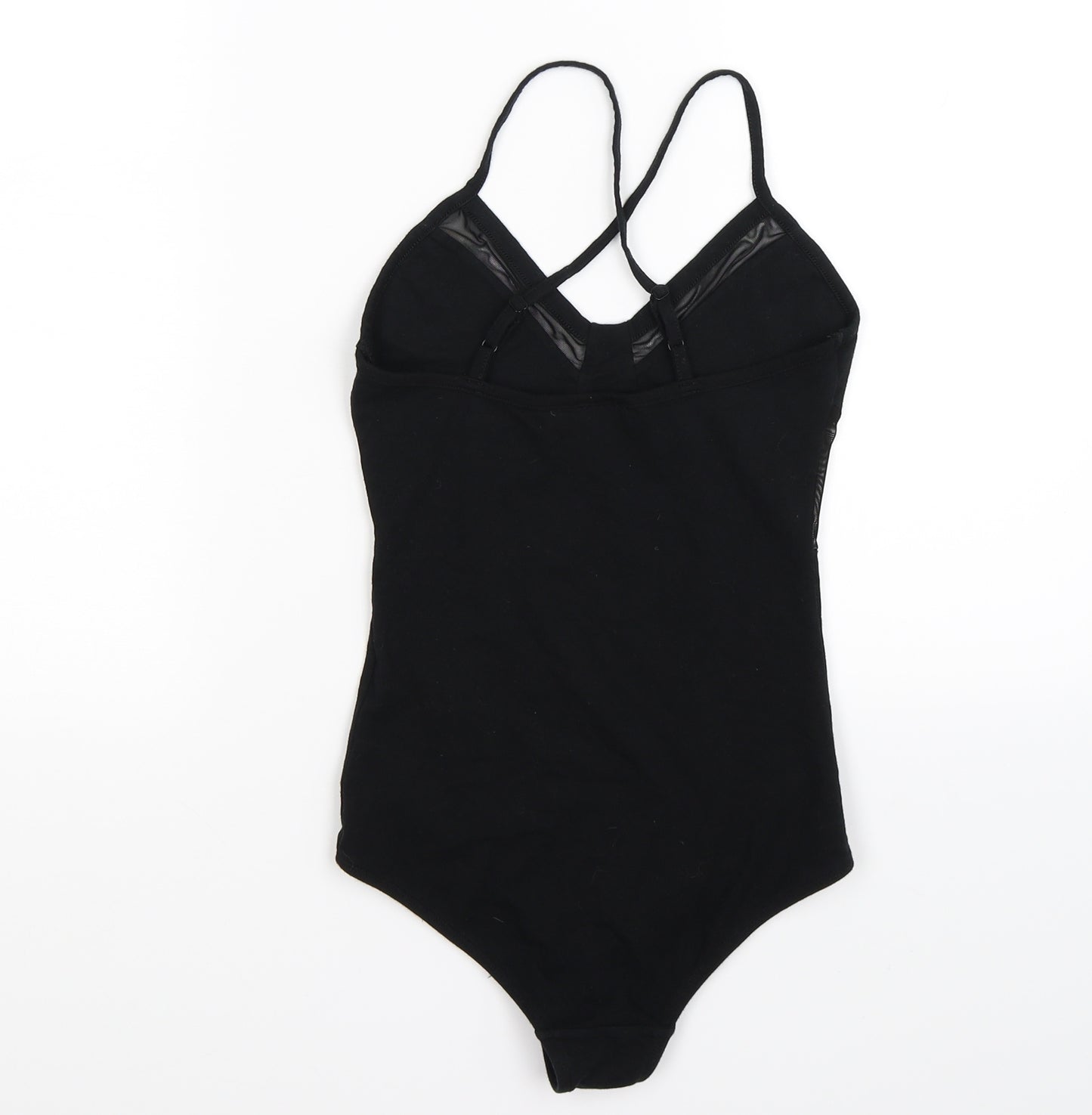 Topshop Womens Black   Bodysuit One-Piece Size 6  - mesh bust detail